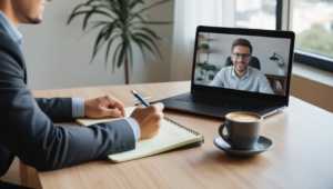 Leonardo Phoenix A freelancer having a virtual meeting with a 2
